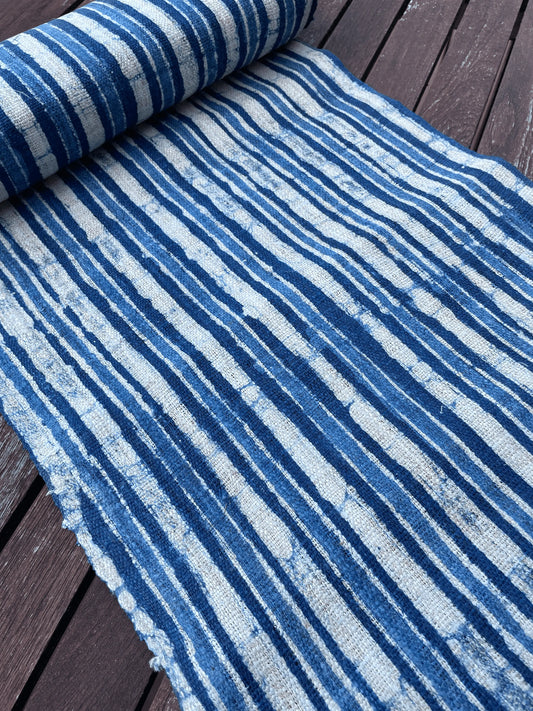 <tc>Handvävt hampatyg – indigo batik med H’mong-mönster i blått och vitt</tc>