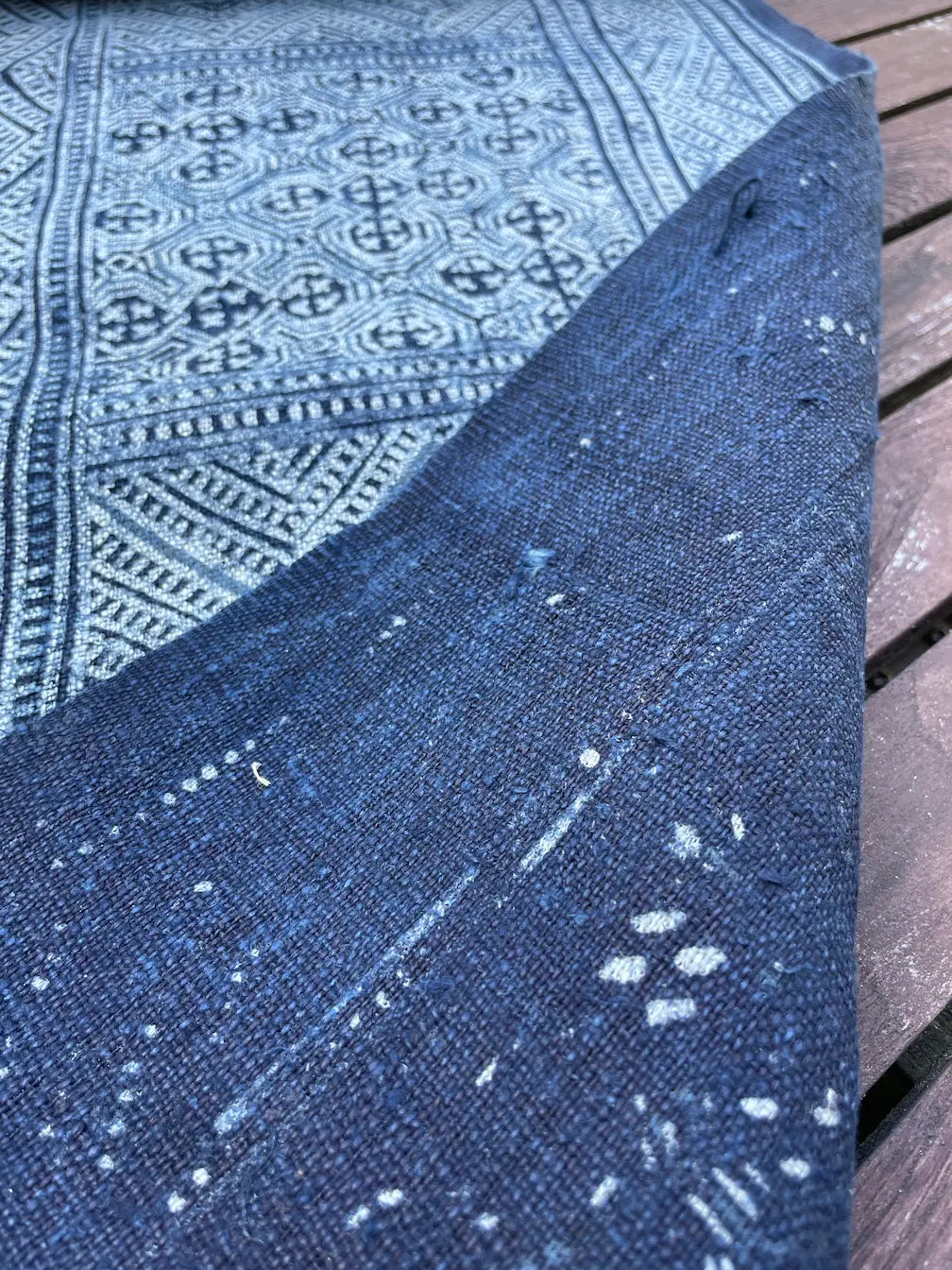 Traditional H'mong pattern, handwoven hemp, batik indigo
