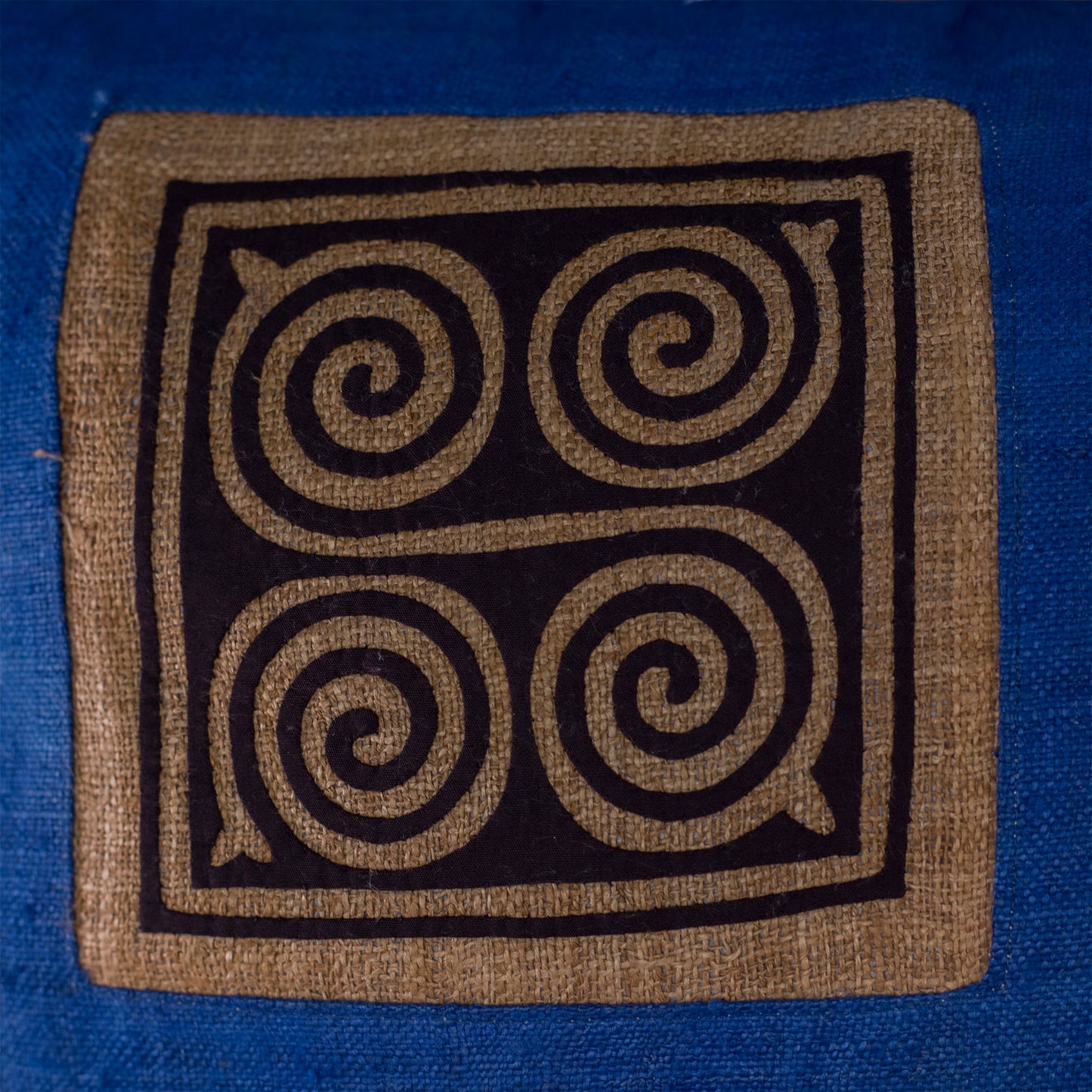 Hemp Cushion Cover in Catalina Blue - H'mong pattern, handwoven fabric stripes, handmade 100%