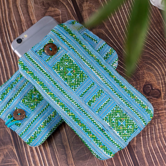 Phone case / glass case, authentic Blue H'mong fabric, shock absorption layer