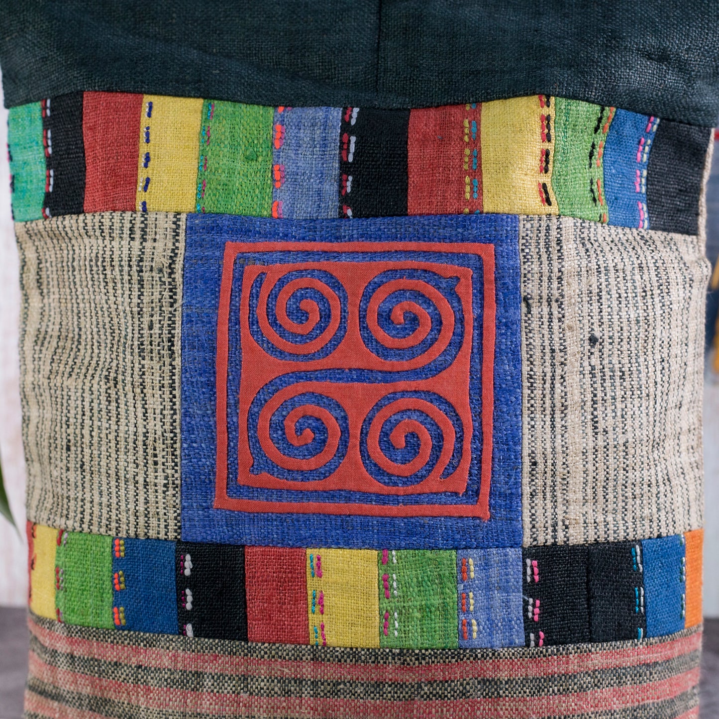 Shoulder bag in special design, Handwoven Hemp, natural dye in Turquoise BLUE, H'mong pattern