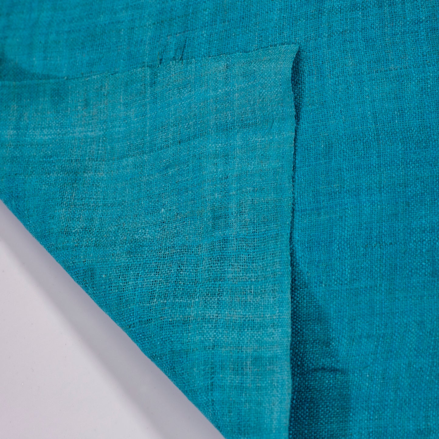 Raw hemp fabric, natural color in TURQUOISE BLUE