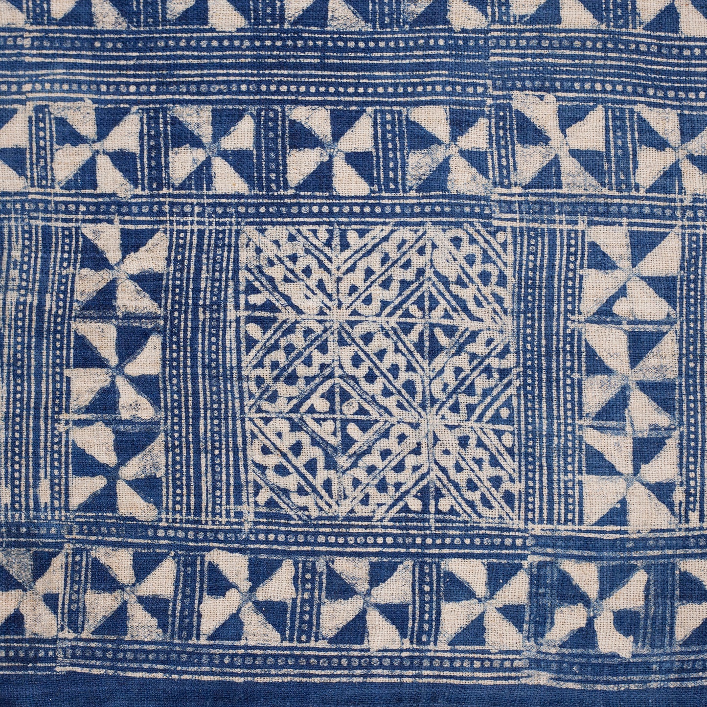 Handwoven hemp fabric, batik indigo color, H'mong sun and flower pattern