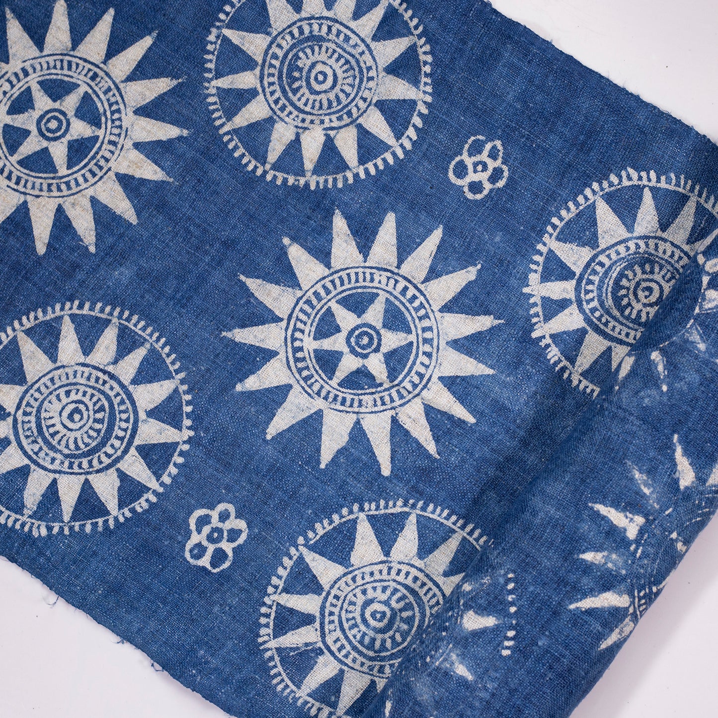 Handwoven hemp fabric, batik indigo color, H'mong sun pattern
