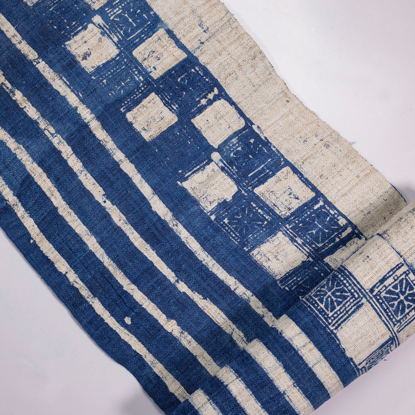 Handwoven hemp fabric, batik indigo color, H'mong pattern in blue and white