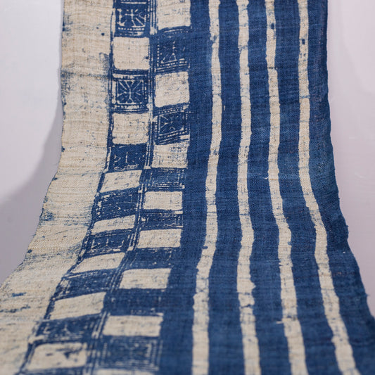 Handwoven hemp fabric, batik indigo color, H'mong pattern in blue and white