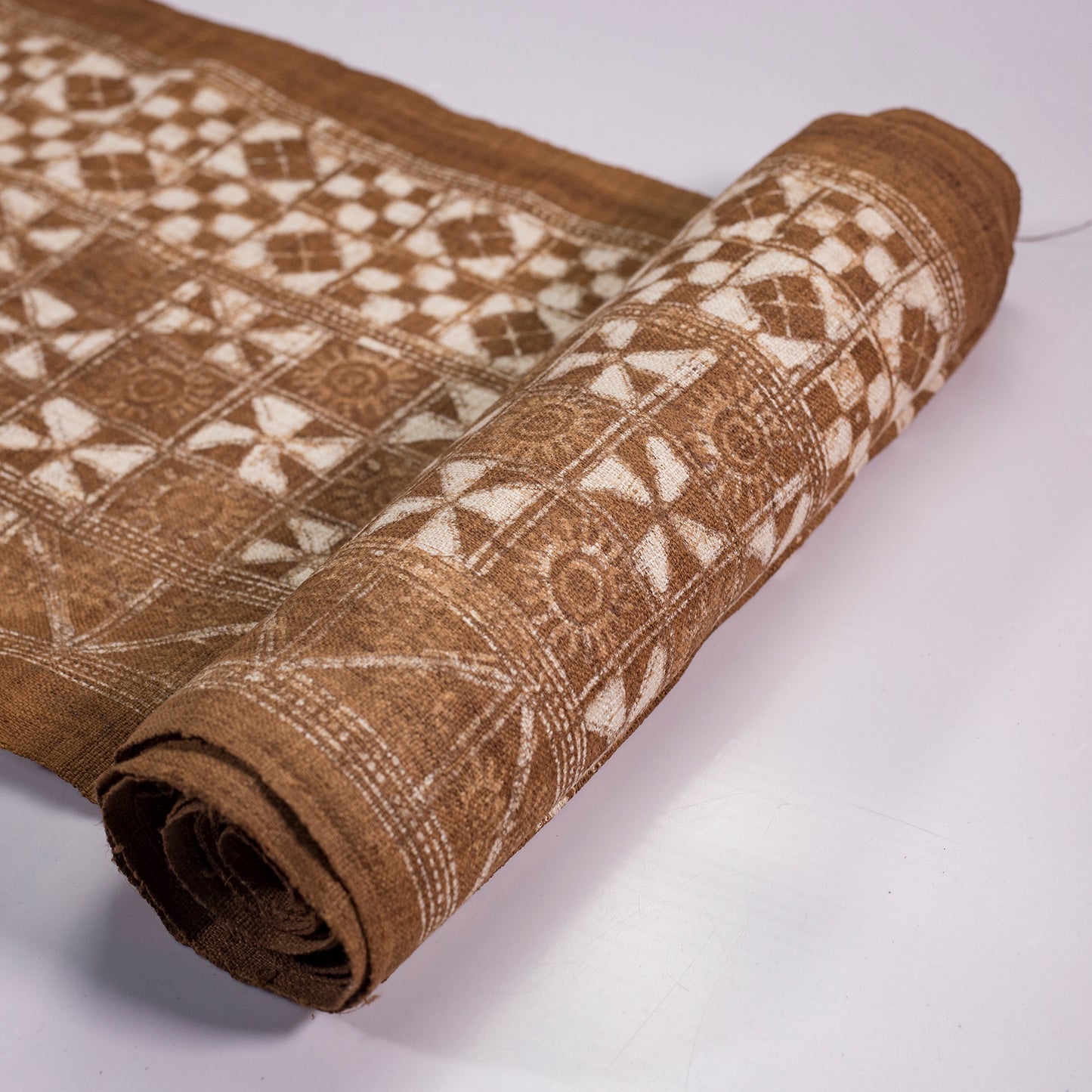 Handwoven hemp fabric, BROWN dyeing yam, H'mong sun and flower pattern