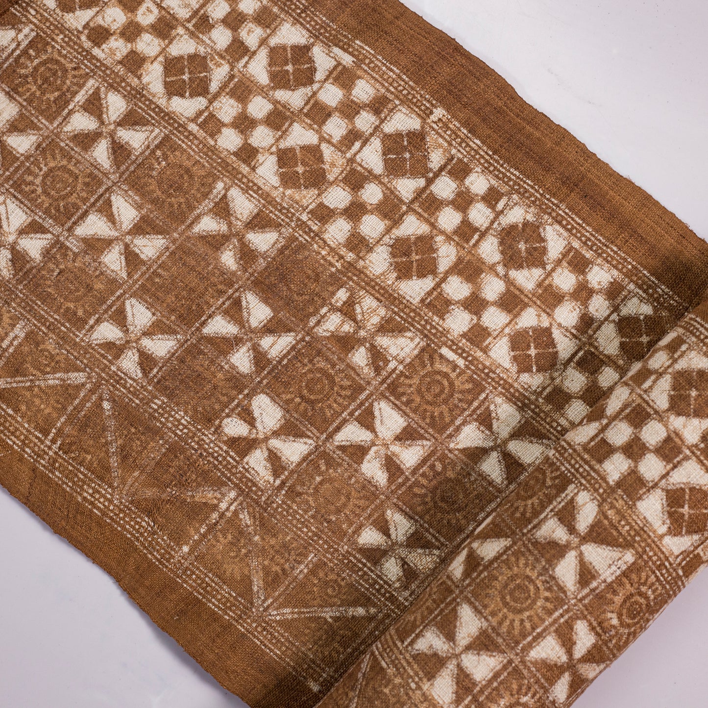 Handwoven hemp fabric, BROWN dyeing yam, H'mong sun and flower pattern