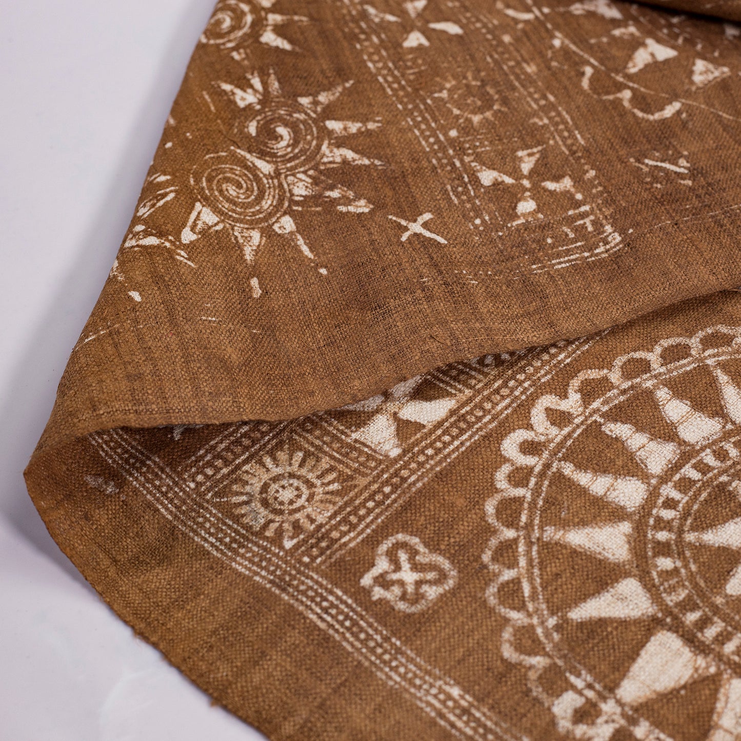 Handwoven hemp fabric, BROWN dyeing yam, H'mong sun pattern