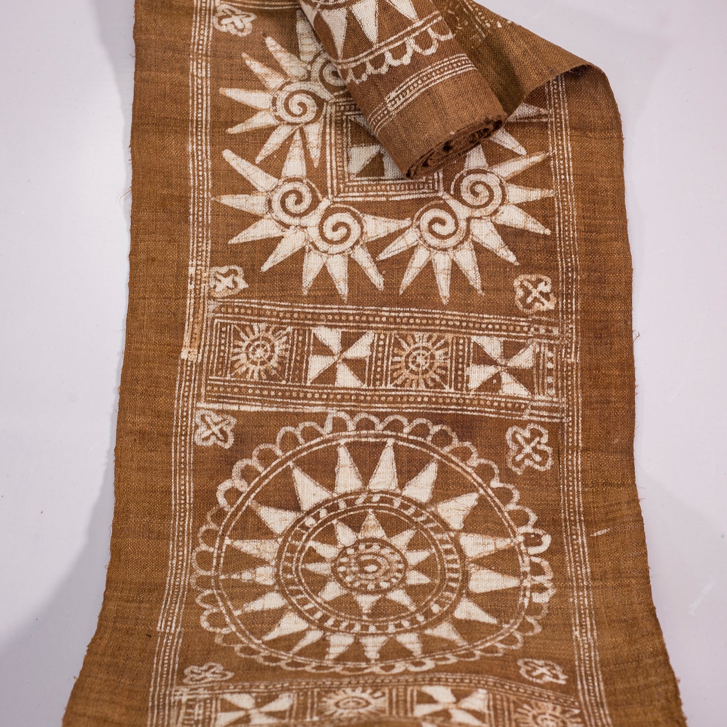 Handwoven hemp fabric, BROWN dyeing yam, H'mong sun pattern