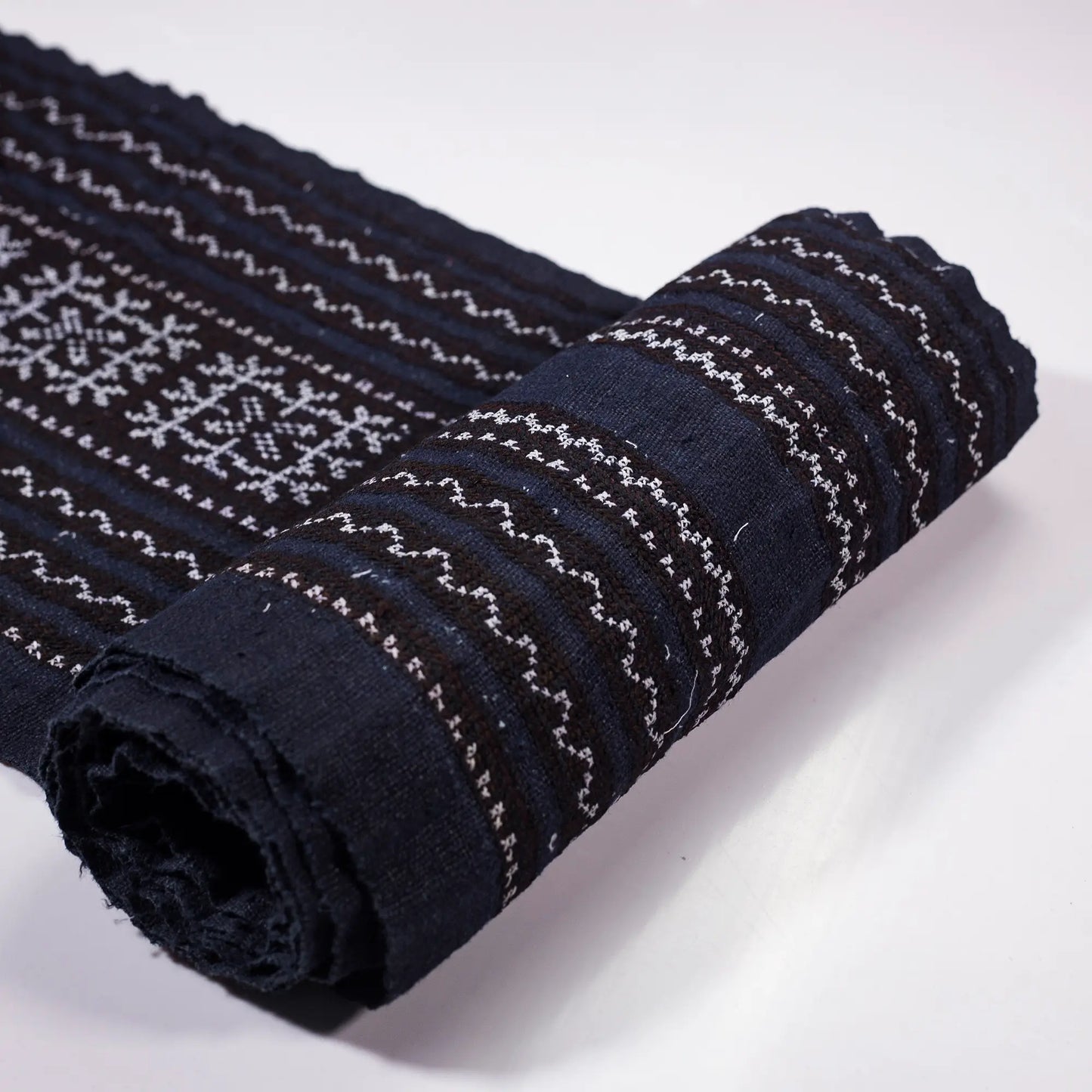 <tc>Handbroderat tyg – Svarta korsstygn med H’mong-mönster</tc>