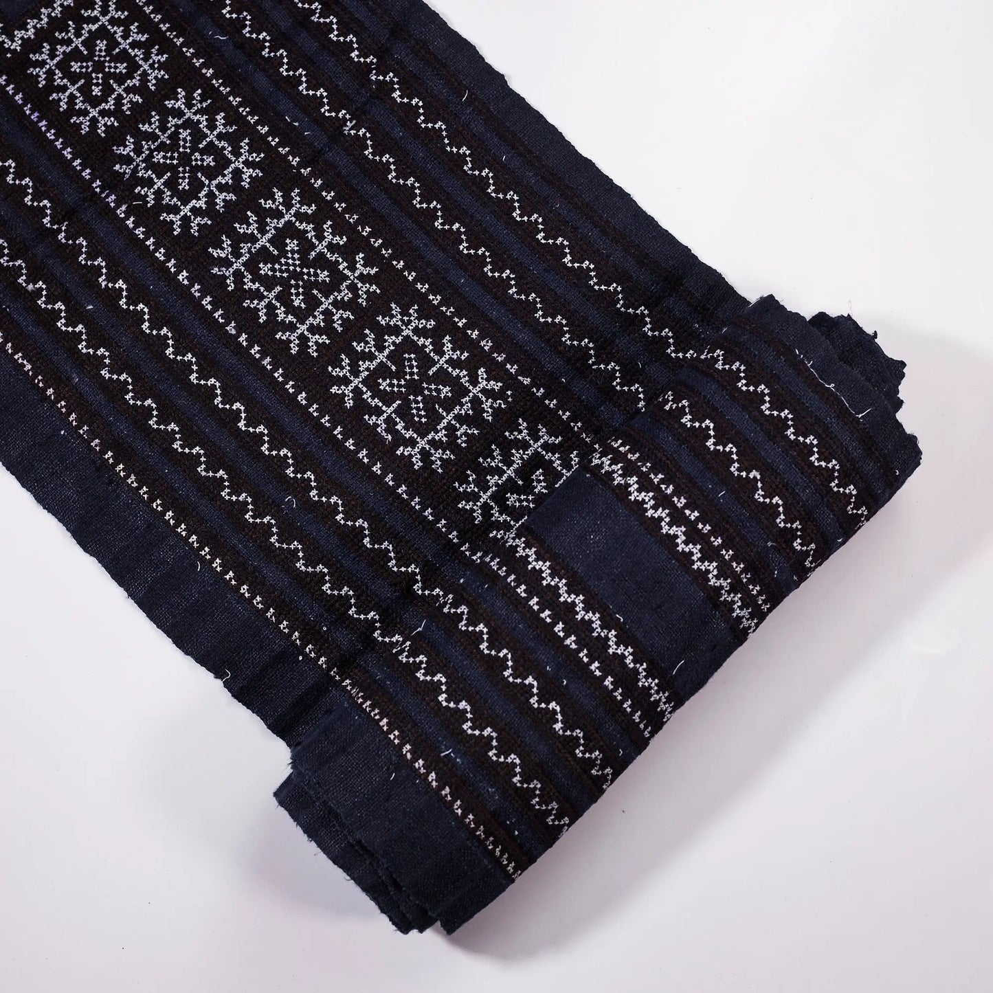<tc>Handbroderat tyg – Svarta korsstygn med H’mong-mönster</tc>