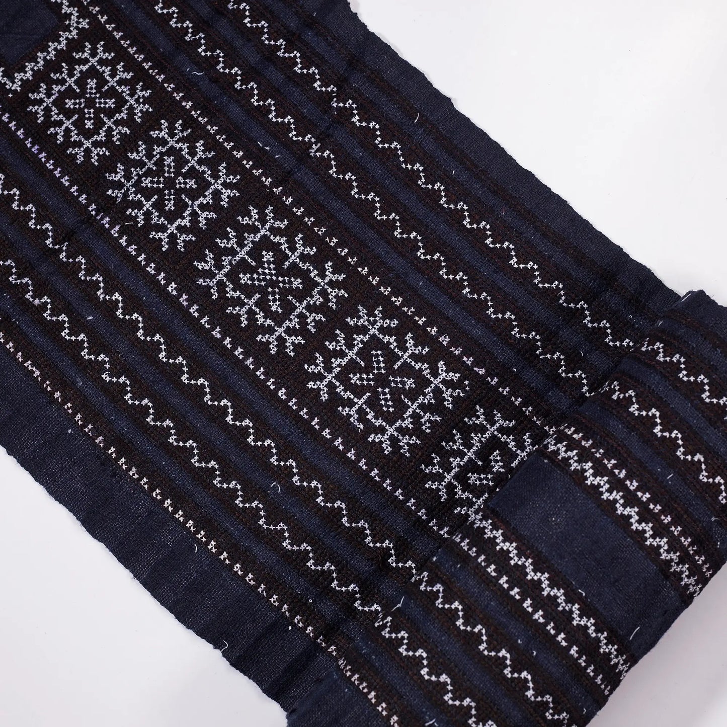 <tc>Handbroderat tyg – Svarta korsstygn med H’mong-mönster</tc>