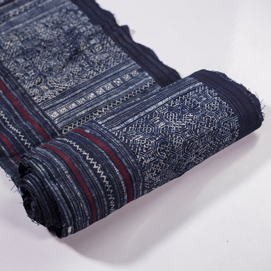 Autentisk Vintage H'mong Hamp Textil - Indigo Batik i bomull