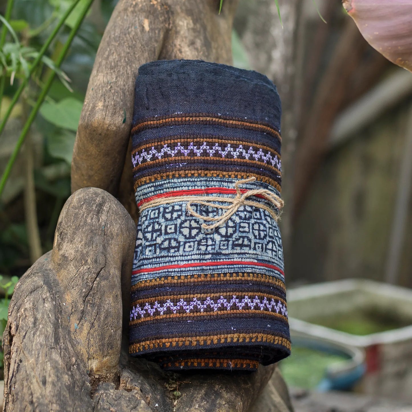 Vintage batik and embroidery roll
