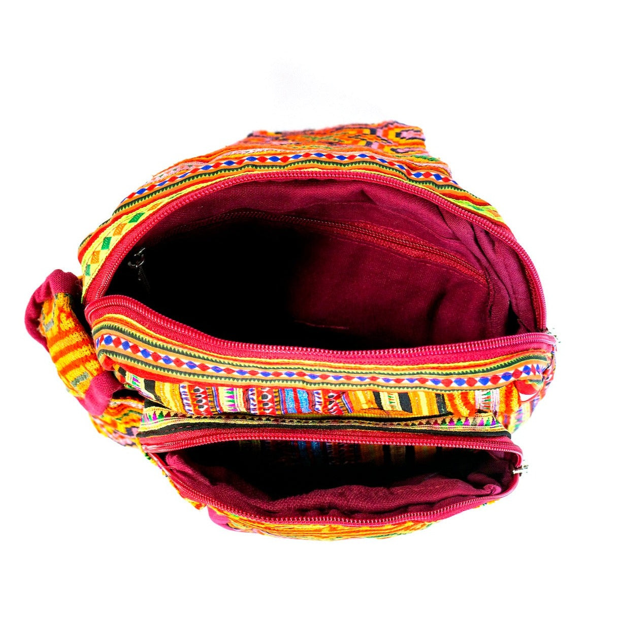 Boho-style linen, embroidery Sling bag, H'mong tribal pattern in ORANGE
