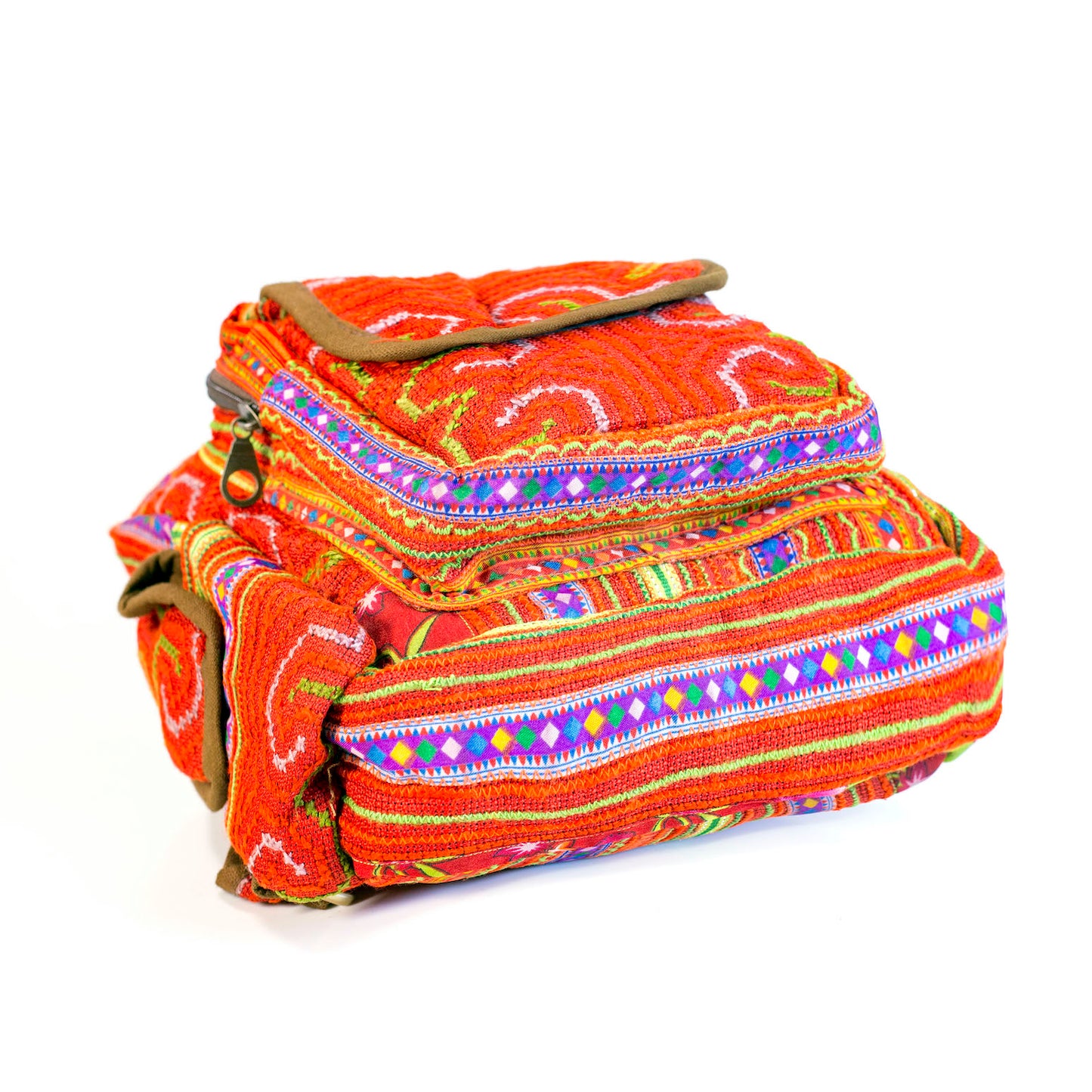 Boho-style linen, embroidery Sling bag, H'mong tribal pattern in RED silk thread