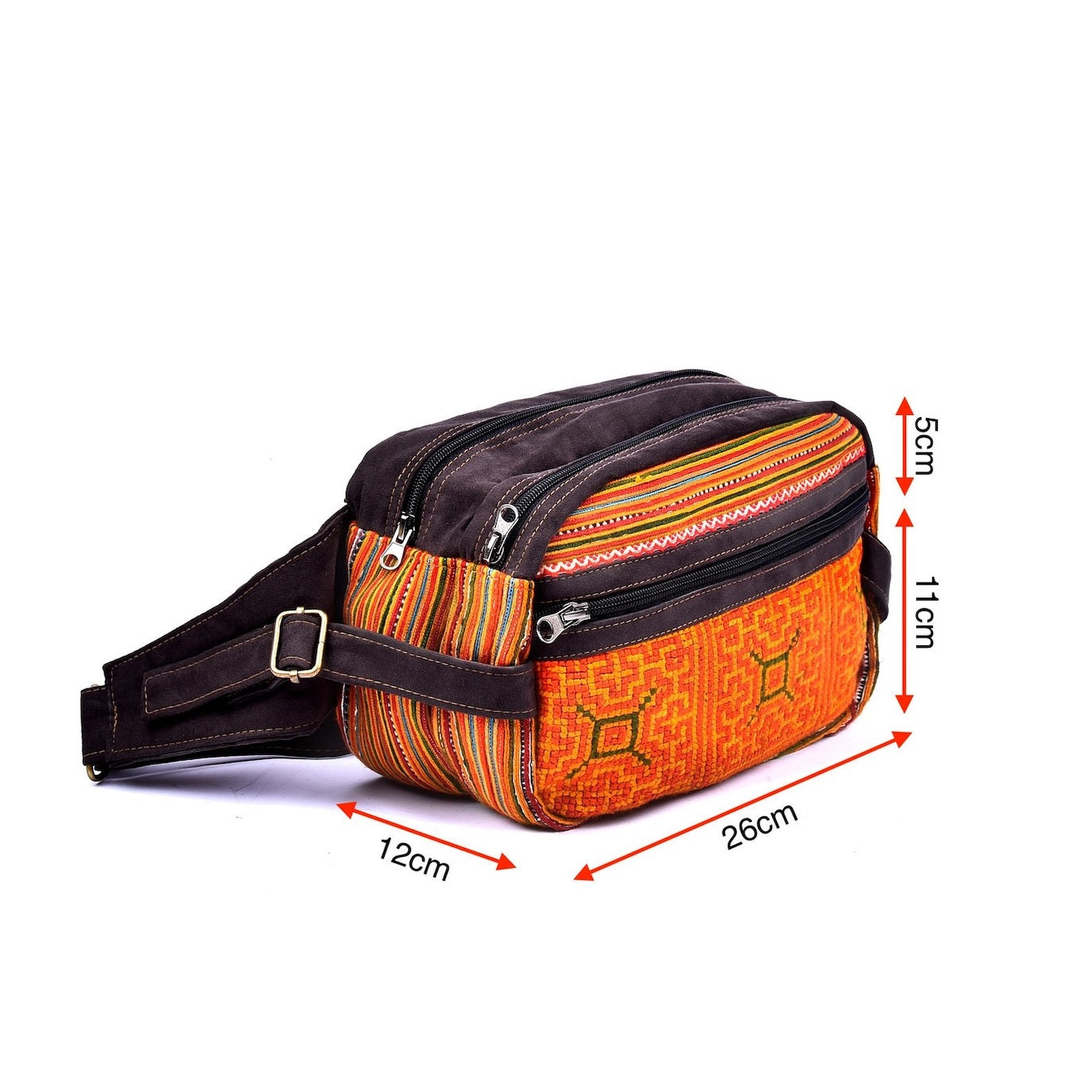 Orange Midja väska, broderier och faux läder.