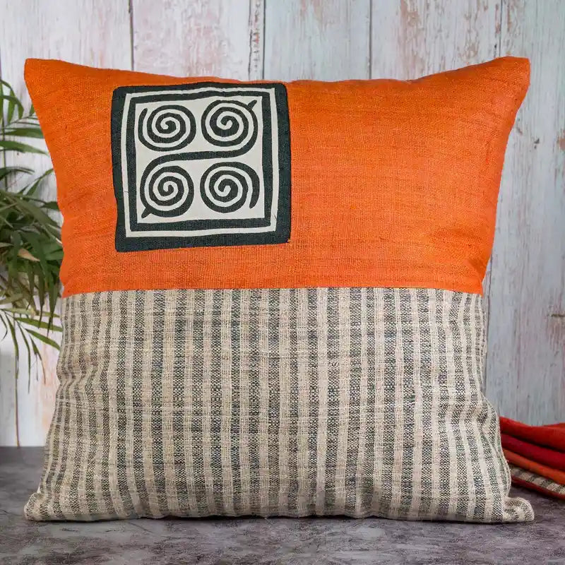 Vindigo cushion cover orange striped spiral front view