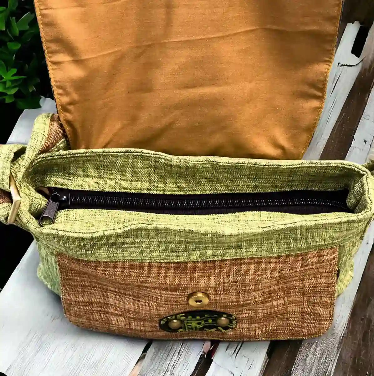 Vindigo crossbody bag yellow embroidered batik sun pocket detail