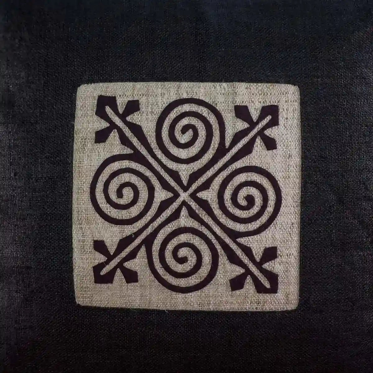Vindigo cushion cover black embroidered spiral close detail