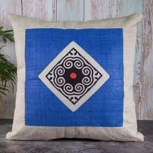 Vindigo cushion cover blue embroidered spiral dot front view