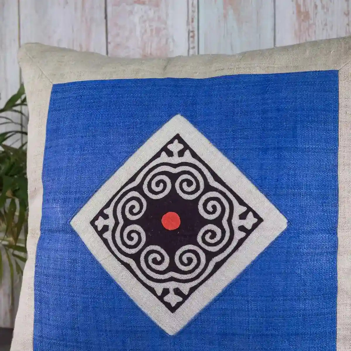 Vindigo cushion cover blue embroidered spiral dot square front