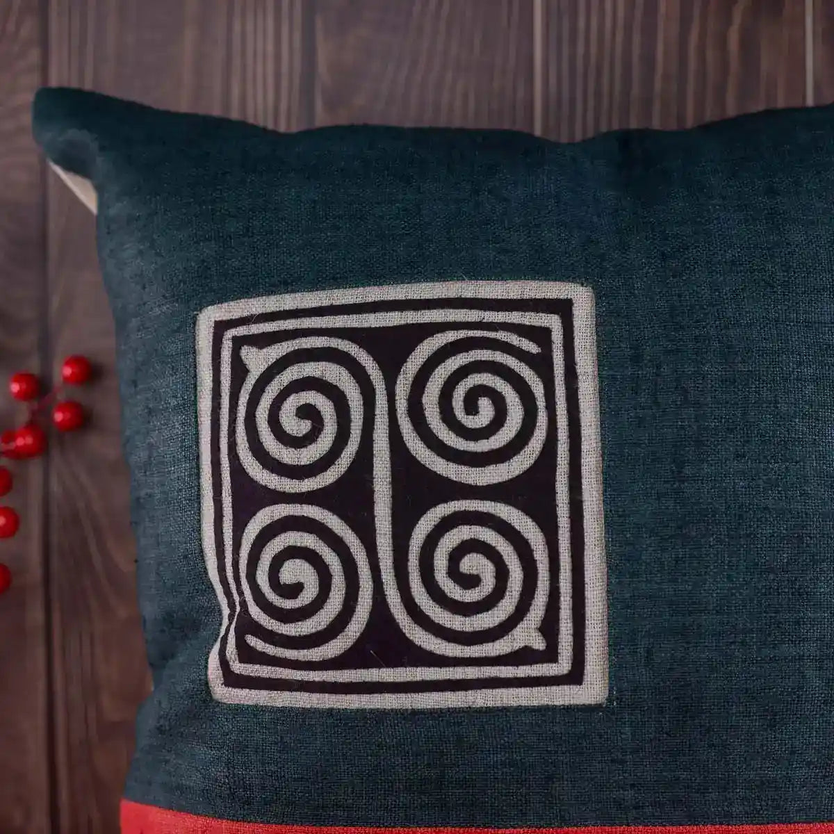 Vindigo cushion cover dark blue embroidered spiral embroidery detail