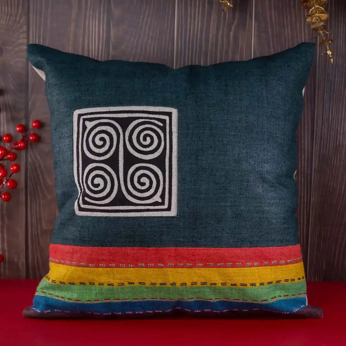 Vindigo cushion cover dark blue embroidered spiral front view