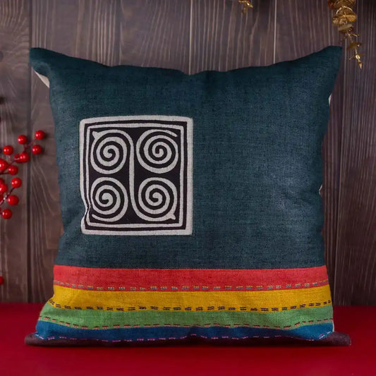 Vindigo cushion cover dark blue embroidered spiral front view