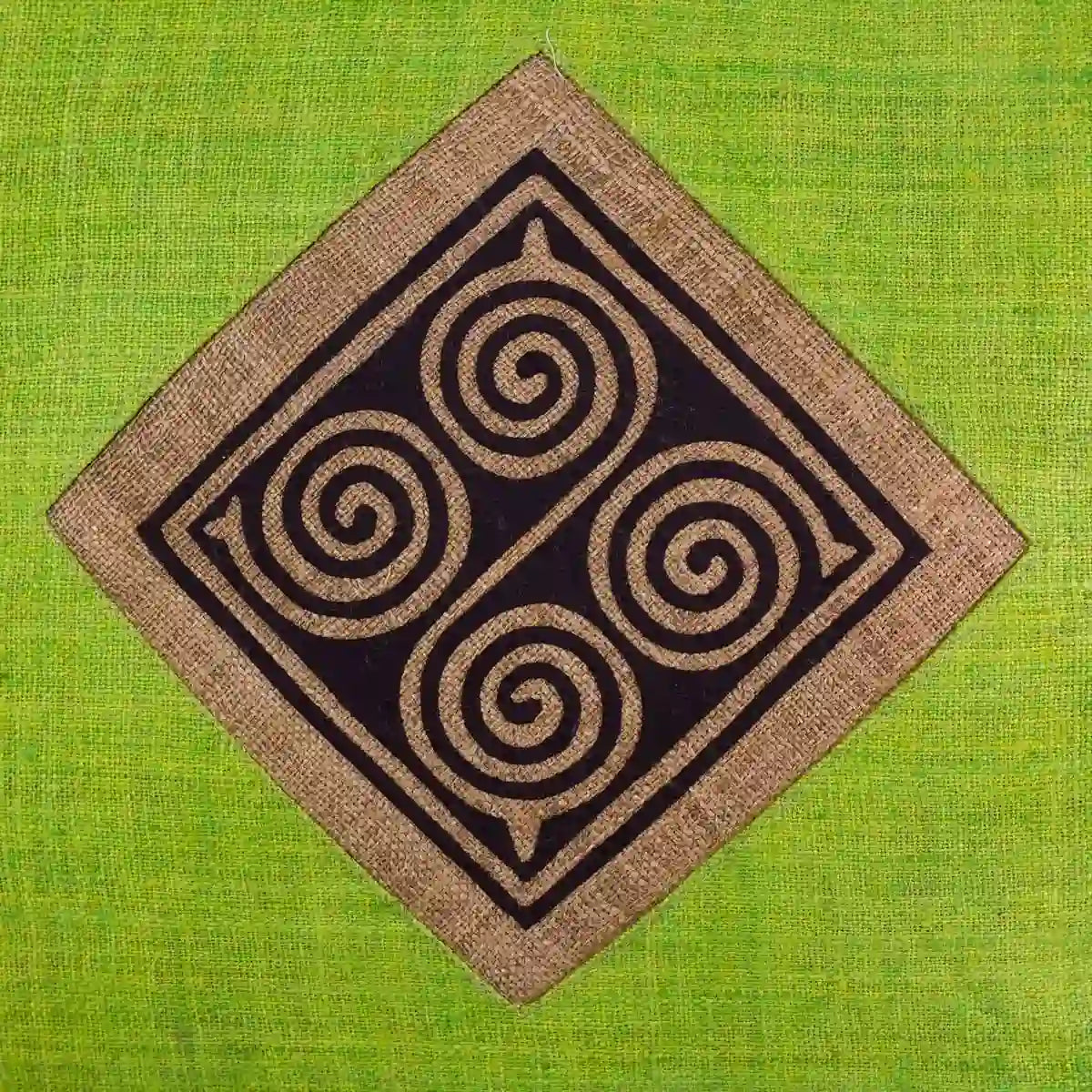 Vindigo cushion cover green embroidered spiral embroidery close-up