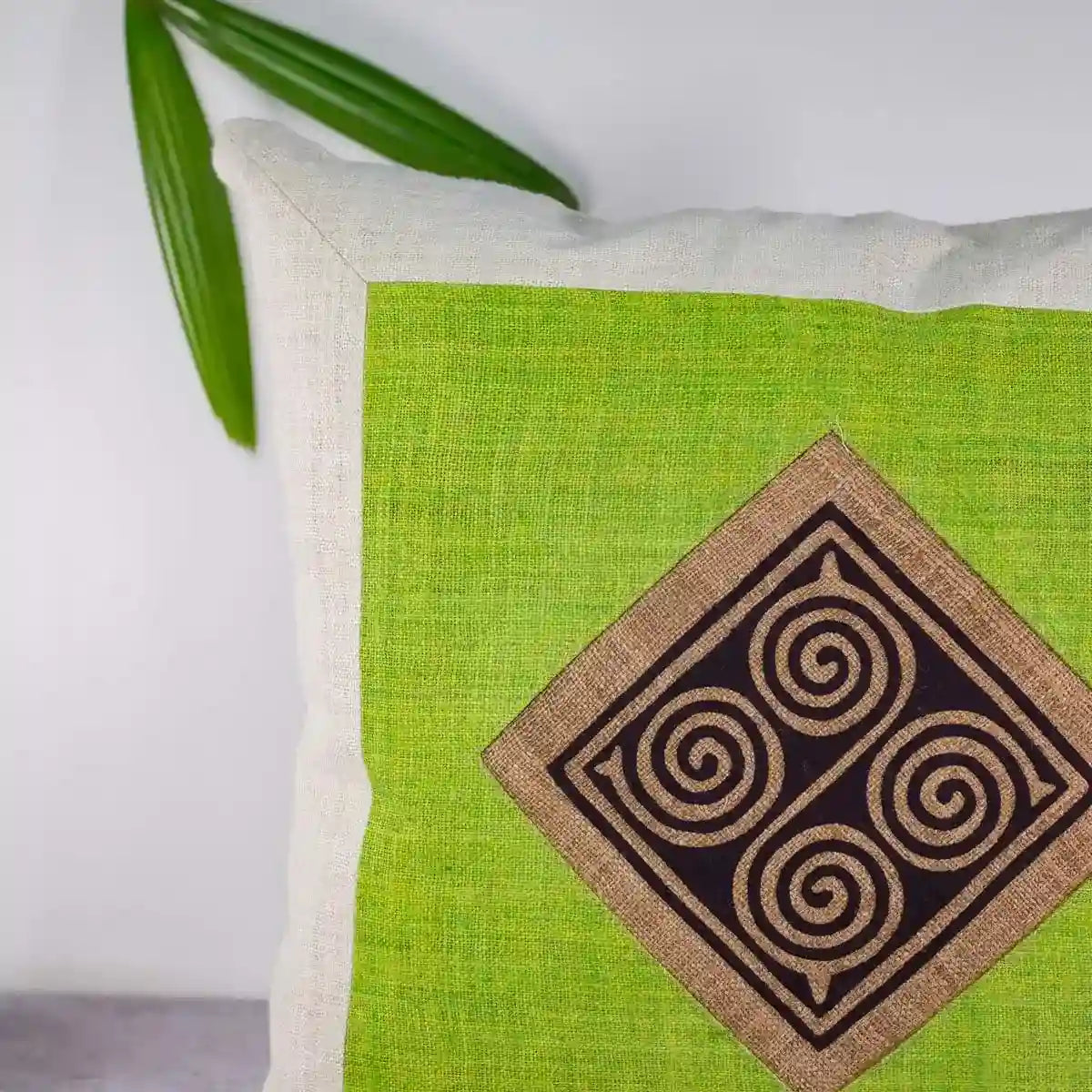 Vindigo cushion cover green embroidered spiral front display