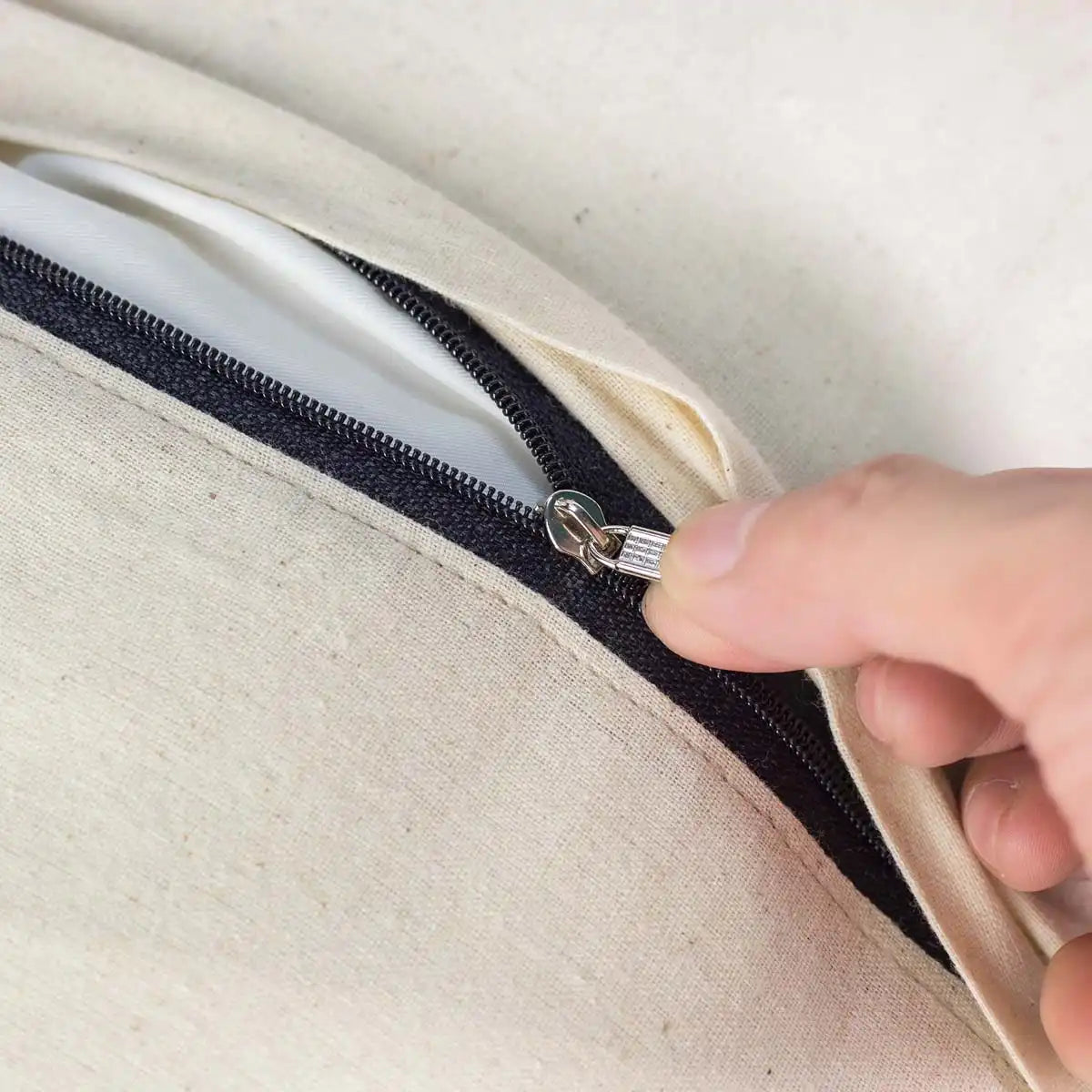 Vindigo cushion cover green embroidered spiral zipper close-up