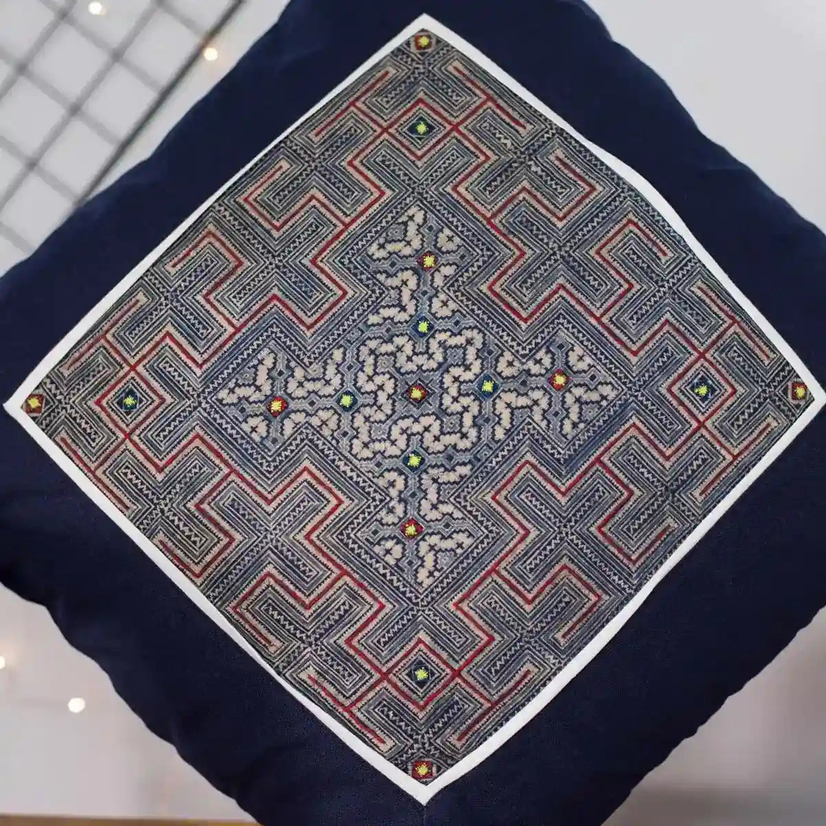 Vindigo cushion cover navy embroidered embroidery detail