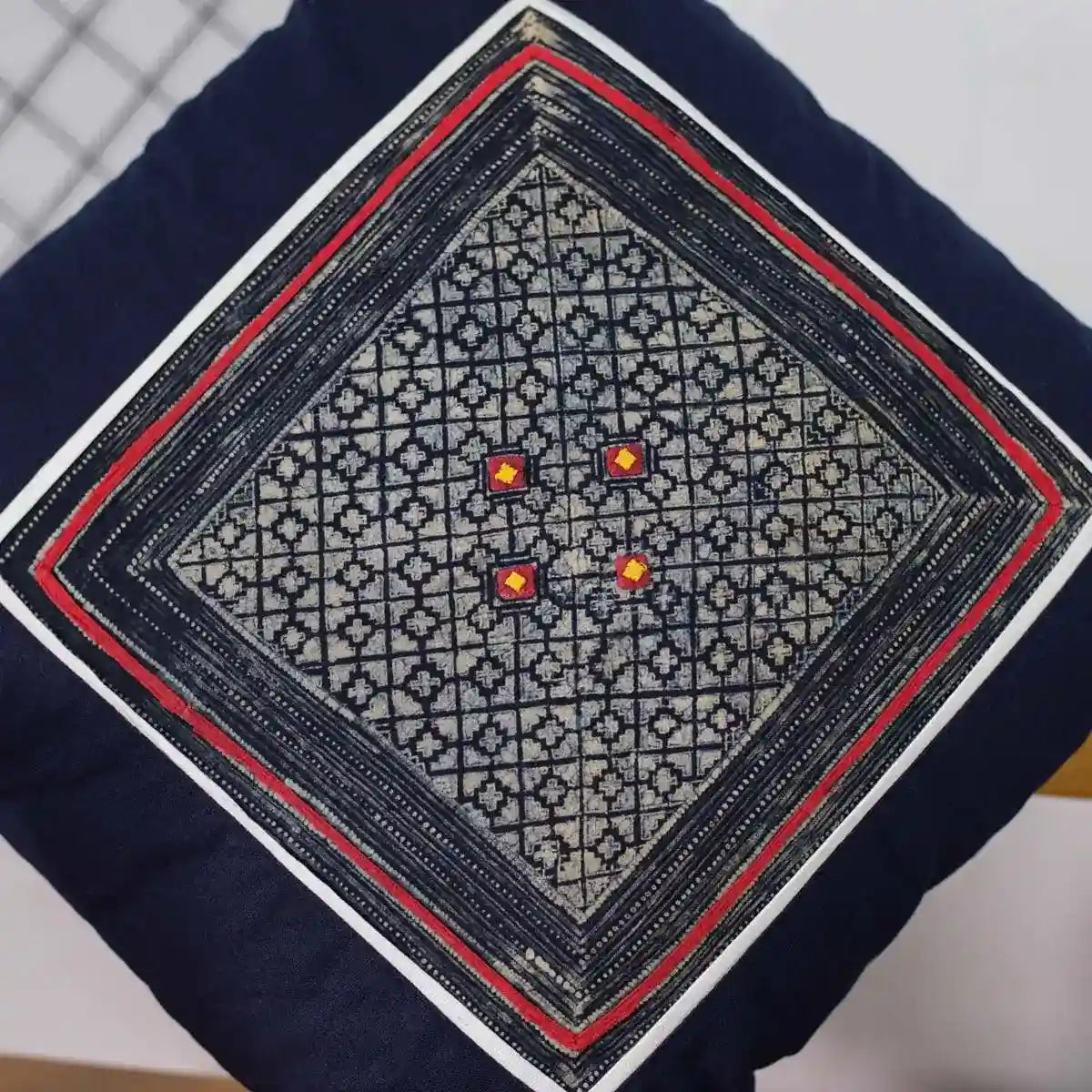 Vindigo cushion cover navy embroidered geometric dots embroidery detail