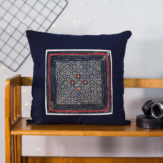 Vindigo cushion cover navy embroidered geometric dots front view