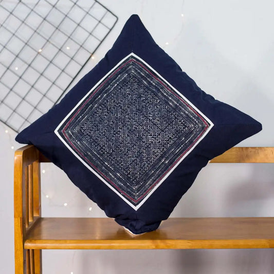 Vindigo cushion cover navy embroidered square styled view