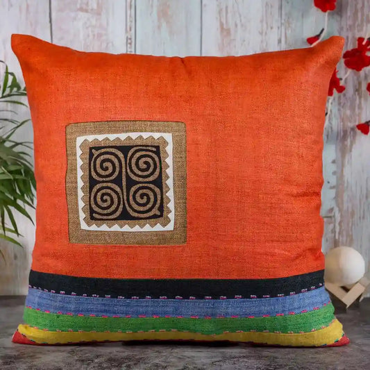 Vindigo cushion cover orange embroidered spiral front straight view