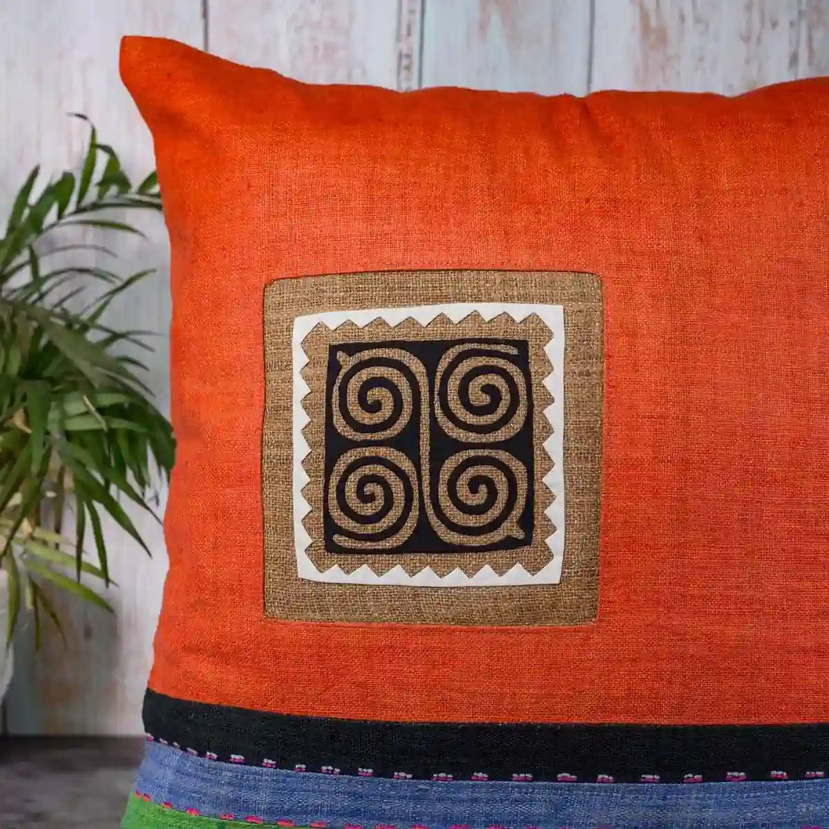 Vindigo cushion cover orange embroidered spiral front display