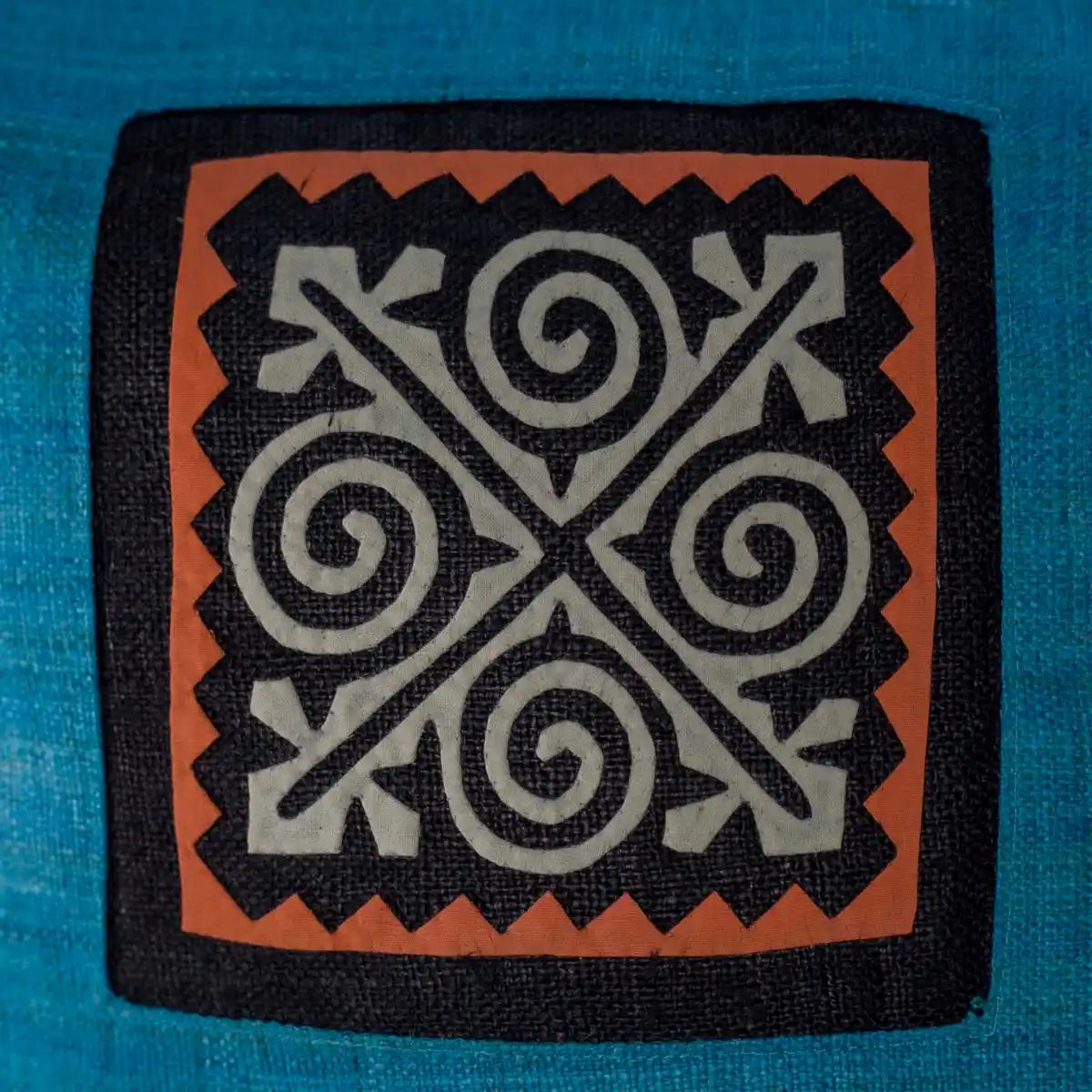 Vindigo cushion cover blue beige spiral embroidery detail