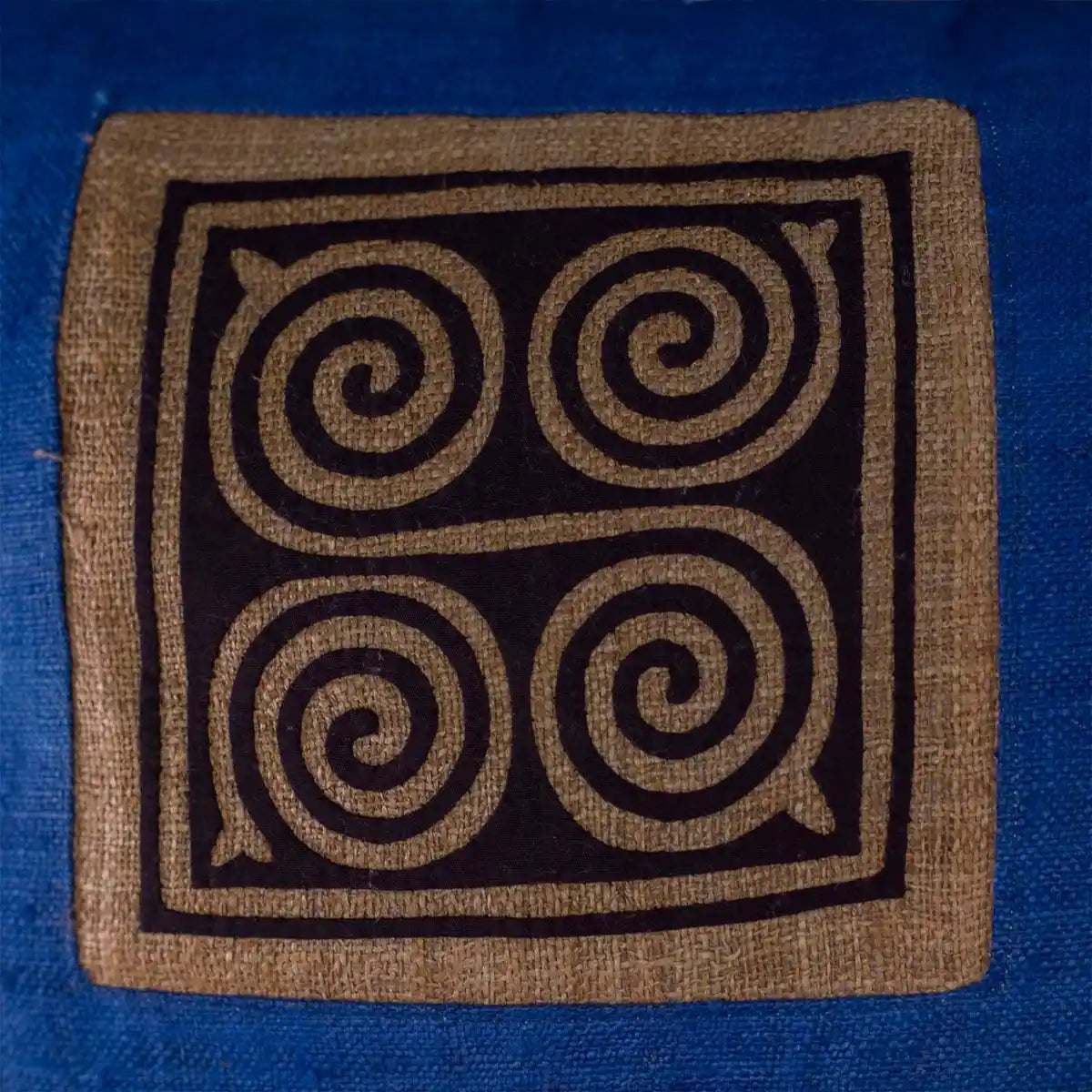 Vindigo cushion cover blue striped spiral embroidery detail