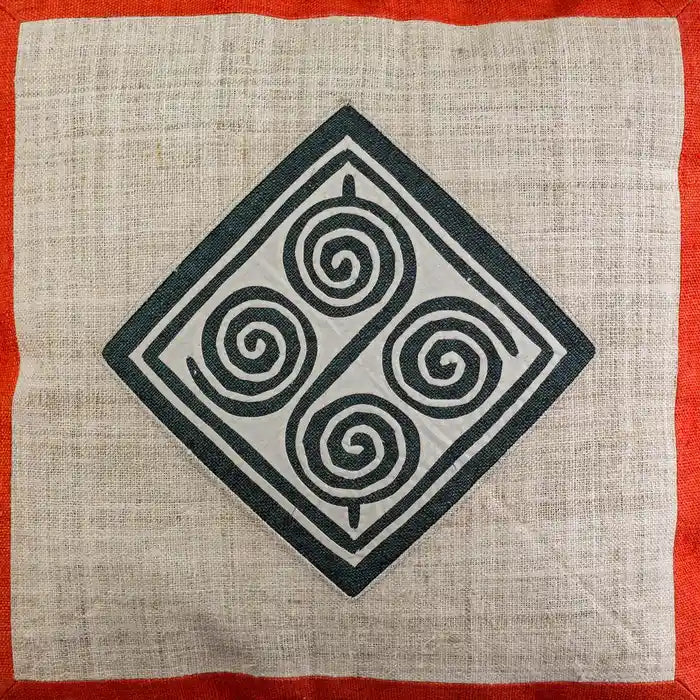 Vindigo cushion cover orange hemp spiral close detail