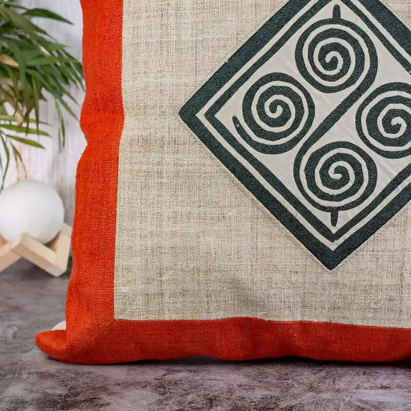 Vindigo cushion cover orange hemp spiral side view