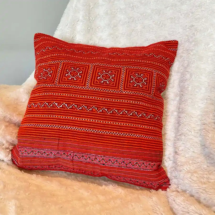 Vindigo cushion cover red ethnic embroidered front view