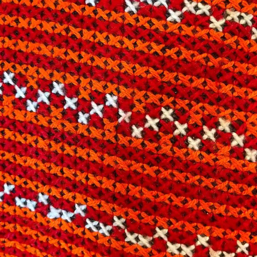 Vindigo cushion cover red handwoven pattern close fabric detail