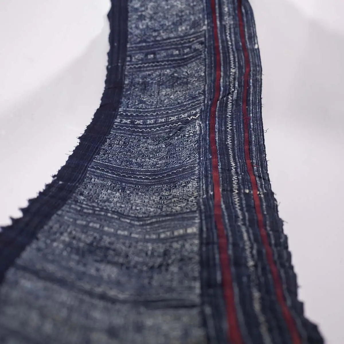 Vindigo fabric indigo ethnic patterned seam detail