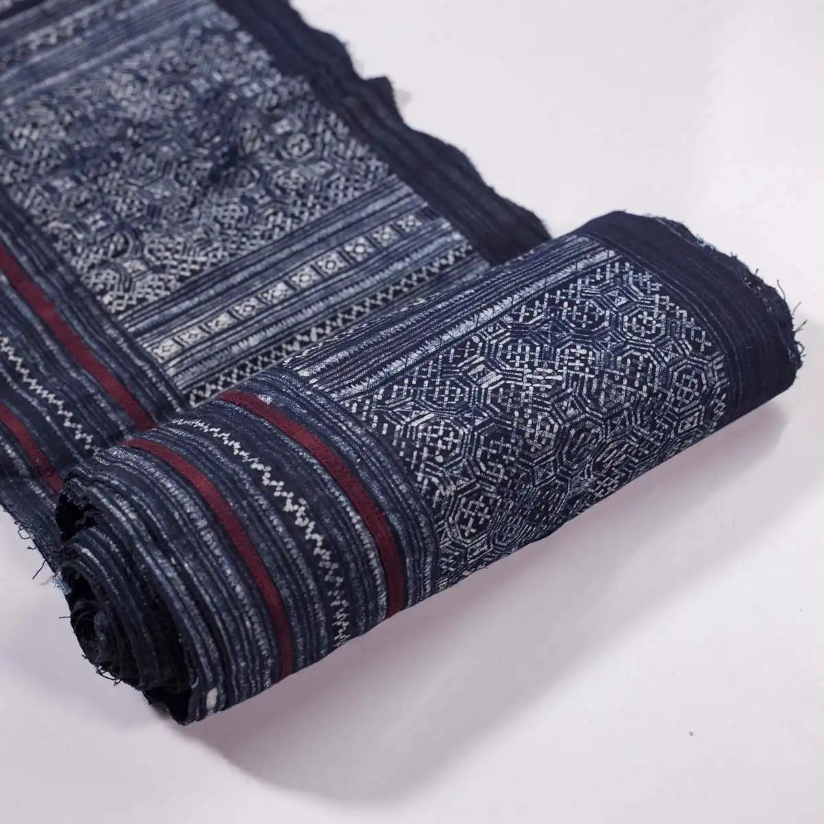Vindigo fabric indigo ethnic patterned rolled view