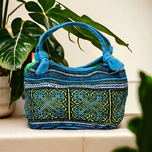 Vindigo handbag blue embroidered back view