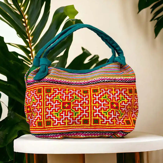 Vindigo handbag pewter brushed gold front embroidery detail