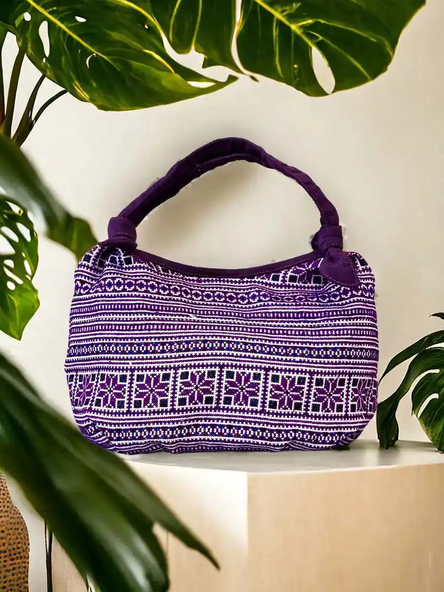 Vindigo handbag purple embroidered front view